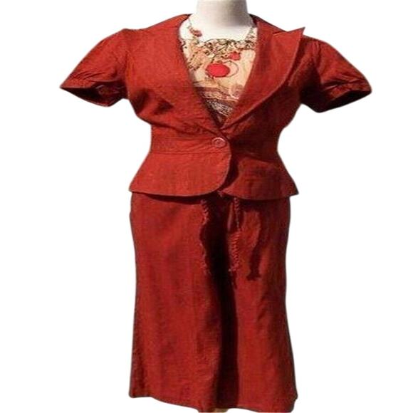 Cache Rust 100% Raw Silk Removable Self Belt Crop Pant New NWT Linen Feel $108 - Picture 11 of 12